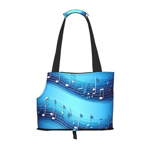 Tragbare Umhängetasche für Haustiere, mit Musiknoten-Aufdruck, faltbar, 34 x 15 x 26 cm, Himmelblau von BREAUX