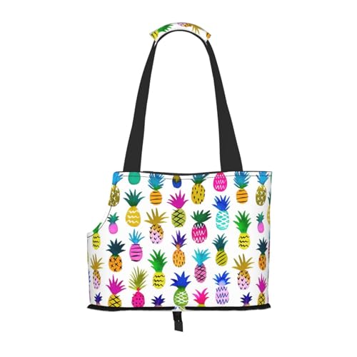 Tragbare Umhängetasche für Haustiere, mit buntem Ananas-Druck, faltbare Haustiertasche (34 x 15 x 26 cm). von BREAUX
