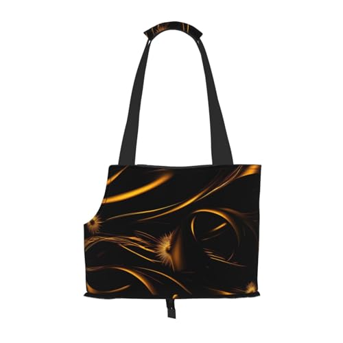 Tragbare Umhängetasche für Haustiere, mit schwarzem und goldenem Hintergrund, faltbar, 34 x 15 x 26 cm. von BREAUX
