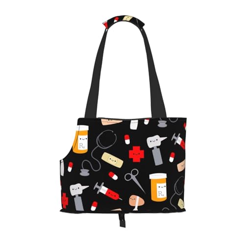 Tragbare Umhängetasche mit Cartoon-Medizin-Muster, faltbar, 34 x 15 x 26 cm. von BREAUX