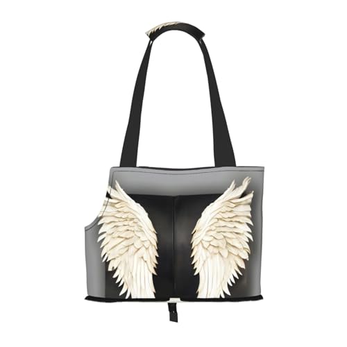 Tragbare Umhängetasche mit Engelfeder-Druck, faltbare Haustiertasche (34 x 15 x 26 cm). von BREAUX
