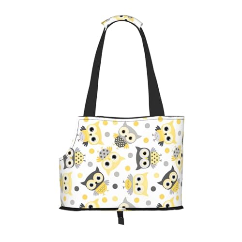 Tragbare Umhängetasche mit Tiermotiv, Cartoon-Eulen, niedlicher Druck, faltbare Haustiertasche (34 x 15 x 26 cm). von BREAUX