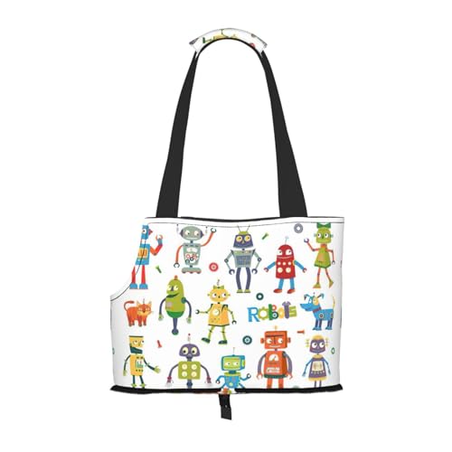 Tragbare Umhängetasche mit niedlichem Cartoon-Roboter-Druck, faltbare Haustiertasche (34 x 15 x 26 cm). von BREAUX