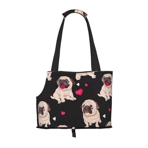 Tragbare Umhängetasche mit niedlichem Mops-Aufdruck, faltbare Haustiertasche (34 x 15 x 26 cm). von BREAUX