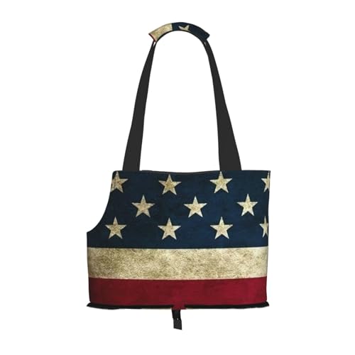 Tragbare faltbare Umhängetasche mit amerikanischer Flagge, kleiner und mittelgroßer Katzen- und Hunde-Rucksack. von BREAUX