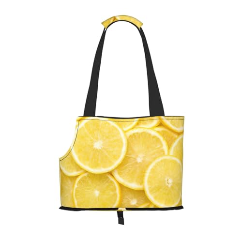 Tragbarer faltbarer Rucksack für kleine und mittelgroße Katzen und Hunde, Gelb mit Zitronenmuster von BREAUX