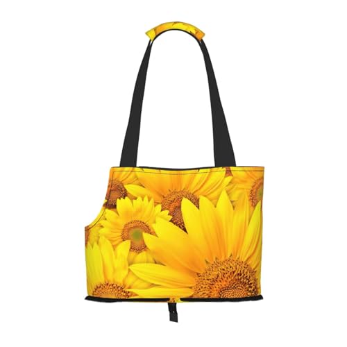 Viele Sonnenblumen-Druck-Haustier-Umhängetasche, faltbare Haustiertasche (34 x 15 x 26 cm). von BREAUX
