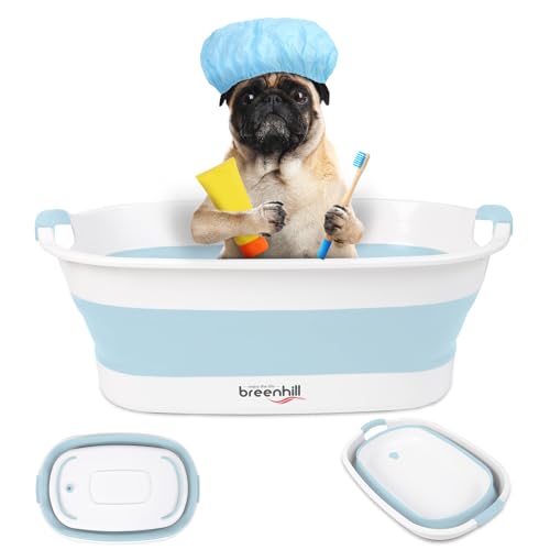 BREENHILL Faltbare Hundebadewanne für kleine Hunde und Katzen, tragbare Welpenbadewanne mit Wasserablaufstopfen, platzsparende faltbare Haustierbadewanne für drinnen und draußen, Blau von BREENHILL