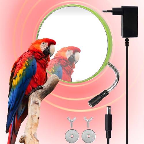 BREUAILY Vogelheizung für Papageien, Sittiche & mehr - 12V 18W Metallheizung mit Spiegel, Grüne Farbe von BREUAILY
