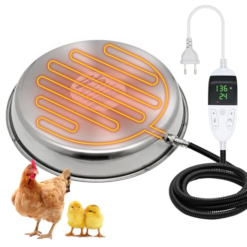 BREUAILY 34cm Heizplatte für Geflügeltränke Metal Automatischer Hühner Waterer Beheizte Basis Geflügel-Wassererhitzer mit Temperturregler für Winterhühnerstall Farm von BREUAILY