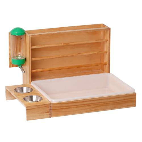 BREUAILY 4 IN 1 Heuraufe Kaninchen Holz Heu Futterspender Hasen mit Herausnehmbarer Kunststoff-Kastentoilette Futterspender Kaninchen Heu für Kaninchen Meerschweinchen Hamster von BREUAILY