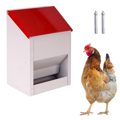 BREUAILY 4.5kg Futterautomat Hühner Hühnerfutter Automat Hängend Geflügelfutterautomaten mit Deckel aus Edelstahl Aufhängbar HüHnerfutterautomat für Geflügel HüHner Enten (Rot) von BREUAILY