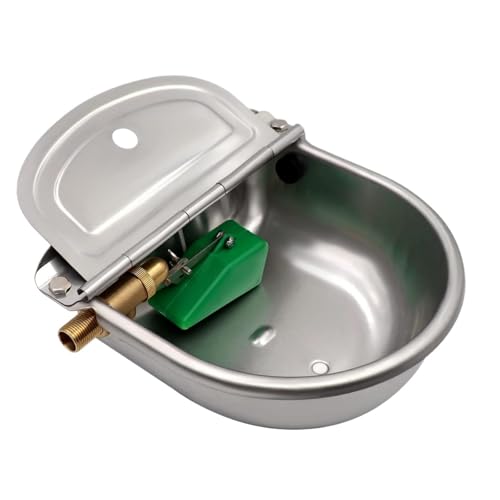 BREUAILY Automatische Pferdetränke Edelstahl Viehtränke mit 1/2" Messing Schwimmerventilund AbflusslöChern Tränkebecken für Schafe Pferde Rinder ziegen Hunde von BREUAILY
