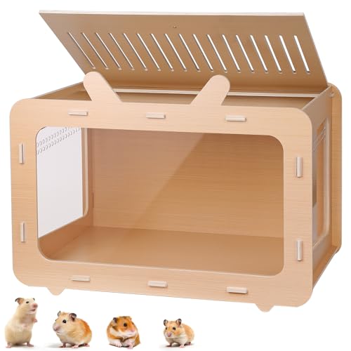 BREUAILY DIY Großer Hamsterkäfig Holz Hamster Lebensraum mit Sichtfenster und Öffnung Oben Kleintierkäfig für Syrische Hamster, Zwerghamster, Chinchilla, Meerschweinchen, 80 x 51.5 x 50 cm von BREUAILY