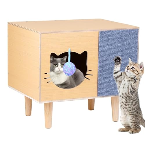 BREUAILY katzenhaus Holz Katzenhütte Indoor Katzenversteck mit Katzenglocke Kratzmatte und Katzen Kissen Katzenschrank für Flur Schlafzimmer Einfacher Aufbau 50 * 40 * 32cm BREUAILY katzenhaus Holz Katzenhütte Indoor Katzenversteck mit Katzenglocke Kratzmatte und Katzen Kissen Katzenschrank für Flur Schlafzimmer Einfacher Aufbau 50 * 40 * 32cm von BREUAILY