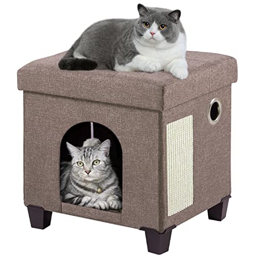 BRIAN & DANY Faltbare Katzenhöhle Große Katzen, Katzenhaus Höhle für Katzen mit Kratzbrett und Spielball, Sitztruhe Sitzhocker Fußhocker mit Holzfüßen 37 x 31.8 x 36 cm, Braun BRIAN & DANY Faltbare Katzenhöhle Große Katzen, Katzenhaus Höhle für Katzen mit Kratzbrett und Spielball, Sitztruhe Sitzhocker Fußhocker mit Holzfüßen 37 x 31.8 x 36 cm, Braun von BRIAN & DANY