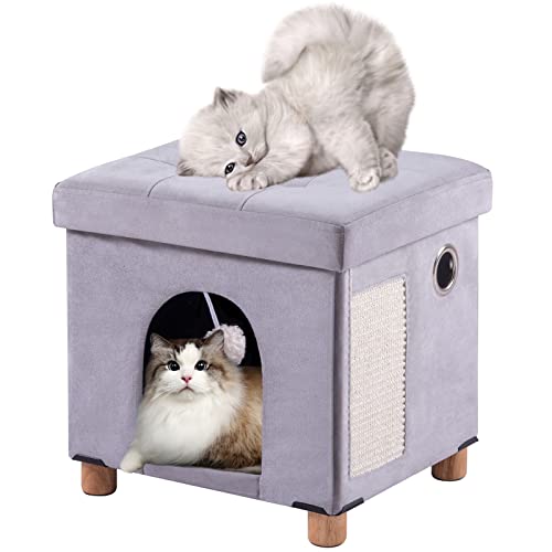 BRIAN & DANY Faltbare Katzenhöhle Große Katzen, Katzenhaus Höhle für Katzen mit Kratzbrett und Spielball, Sitztruhe Sitzhocker Fußhocker mit Holzfüßen 37 x 31.8 x 36 cm, Grau BRIAN & DANY Faltbare Katzenhöhle Große Katzen, Katzenhaus Höhle für Katzen mit Kratzbrett und Spielball, Sitztruhe Sitzhocker Fußhocker mit Holzfüßen 37 x 31.8 x 36 cm, Grau von BRIAN & DANY