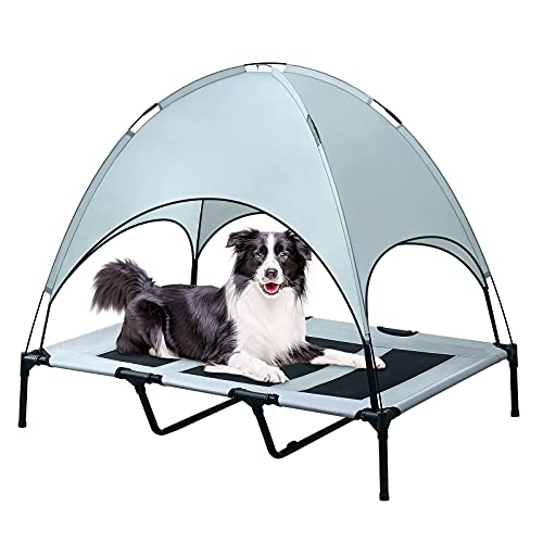 BRIAN & DANY XL-Hundebett, erhöht und mit Überdach, langlebiges 1680D-Oxford-Gewebe Hundeliege für Camping oder Strand mit gesonderter Tragetasche, Silber von BRIAN & DANY