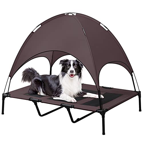 BRIAN & DANY XL-Hundebett mit Überdach, langlebiges 1680D-Oxford-Gewebe Hundeliege für Camping oder Strand, Braun von BRIAN & DANY