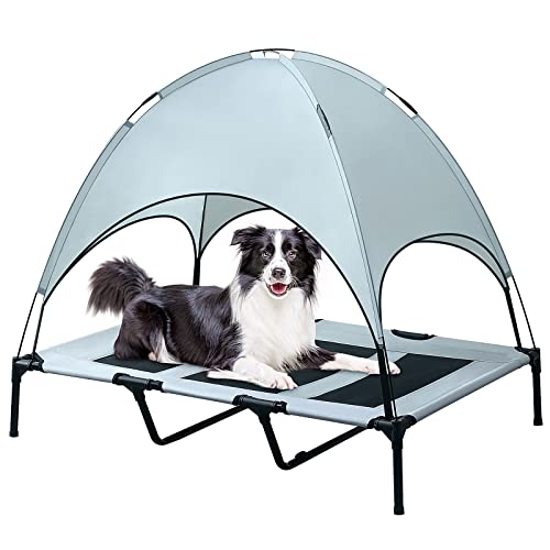 BRIAN & DANY XL-Hundebett mit Überdach, langlebiges 1680D-Oxford-Gewebe Hundeliege für Camping oder Strand, Silber von BRIAN & DANY