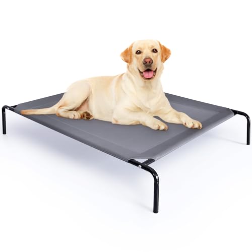 BRIKY Großes erhöhtes Hundebett für den Außenbereich, langlebiges Hundebett, Betten für große Hunde, tragbar, erhöhtes Hundehängemattenbett mit kühlendem waschbarem Netzstoff, Größe XL von BRIKY