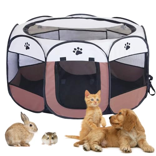 Welpenauslauf 74x74x43cm, BRIMOREA Katzenkäfig Hundekäfig für zuhause, Gitterbox Hund Wurfbox für Katzen Kaninchenstall innen Katzengehege Balkon Katzenkäfig für Draußen Hasen Auslauf(Braun) von BRIMOREA