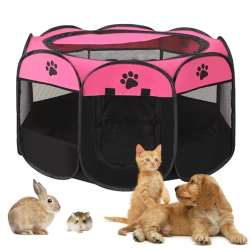 Welpenauslauf 74x74x43cm, BRIMOREA Katzenkäfig Hundekäfig für zuhause, Gitterbox Hund Wurfbox für Katzen Kaninchenstall innen Katzengehege Balkon Katzenkäfig für Draußen Hasen Auslauf(Rosa) von BRIMOREA