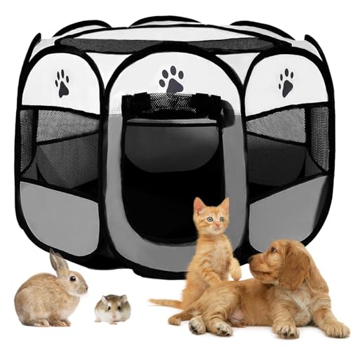 Welpenlaufstall 91x91x58cm, Faltbar Hundelaufstall für Wohnung, BRIMOREA Katzengehege, Kaninchengehege innen，für Laufstall Hund, Katzen, Hasen und Kleintiere sowohl drinnen als auch draußen(Grau) von BRIMOREA
