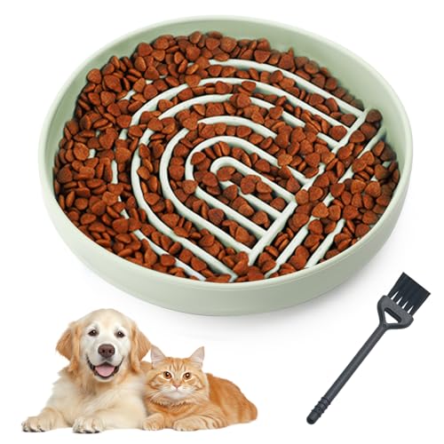Anti Schling Napf Hund Katze Antischlingnapf Silikon mit Bürste Anti-Schling Napf mit Rutschfestem Boden Slow Feeder für Hunde Katzen Langsame Fütterung Hundenapf für Nassfutter Trockenfutter von BRISKORE