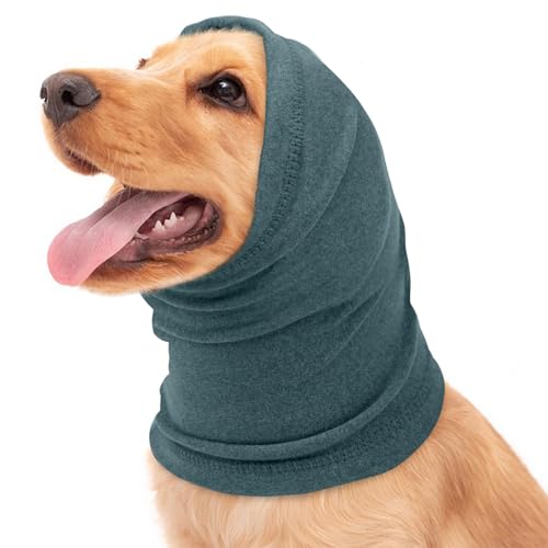 BRKURLEG Beruhigender Hunde-Kapuzenpullover, Ohrenschützer für Lärmschutz, Hundekopfbedeckung, Ohrenschutz, Haube für Angstlinderung, Hämatom, Fellpflege und Trocknung mit Kraft, Hellblau, S von BRKURLEG