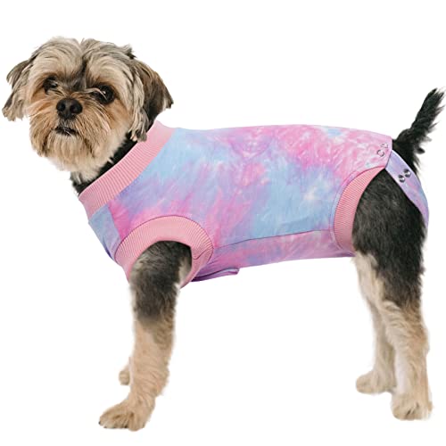 BRKURLEG Dog Recovery Suit Onesie After Surgery,Pet Spayed Neutered Shirt for Female Male Dogs Cats,Surgical Postoperative Snuggly Vest for Abdominal Wounds,Weaning,Anti-Licking Tie Dye Doggy Bodysuit von BRKURLEG