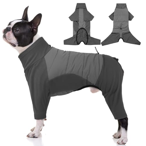 BRKURLEG Ganzkörper Hunde-Wintermantel, warmer Fleece-Pullover, Pyjama, vier Beine, winddicht, Hundejacke für kleine bis große Hunde, Rollkragen-Hunde-Schneeanzug, Haustier-Kleidung für kaltes Wetter von BRKURLEG