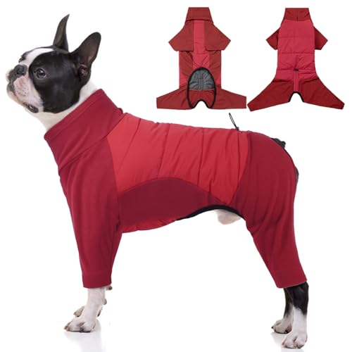 BRKURLEG Ganzkörper Hunde-Wintermantel, warmer Fleecepullover, Pyjama, vier Beine, winddicht, Hundejacke für kleine bis große Hunde, Rollkragen-Hunde-Schneeanzug, Haustier-Kleidung für kaltes Wetter von BRKURLEG