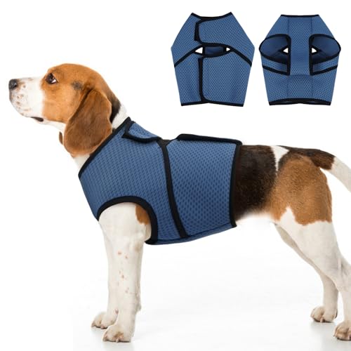 BRKURLEG Hunde-Angst-Shirt, verstellbare Angstweste, Jacke für kleine, mittelgroße und große Hunde, beruhigendes Shirt für Gewitter, Feuerwerk, Training und Trennung, Seeblau, Größe L von BRKURLEG