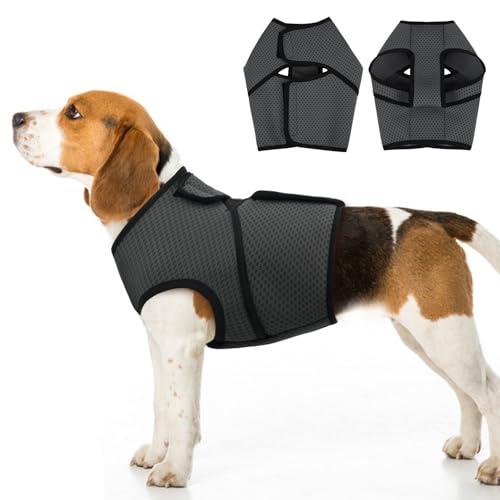 BRKURLEG Hunde-Angst-Shirt, verstellbare beruhigende Weste, Jacke für kleine, mittelgroße und große Hunde, Anti-Angst-Mantel für Gewitter, Feuerwerk, Training und Trennung, Dunkelgrau, Größe L von BRKURLEG