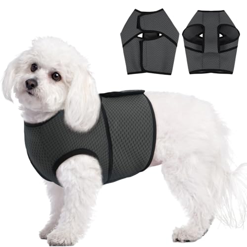 BRKURLEG Hunde-Angst-Shirt, verstellbare beruhigende Weste, Jacke für kleine, mittelgroße und große Hunde, Anti-Angst-Mantel für Gewitter, Feuerwerk, Training und Trennung, Dunkelgrau, Größe S von BRKURLEG
