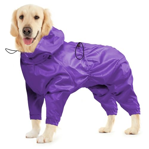 BRKURLEG Hunde-Regenmantel, reflektierend, für mittelgroße Hunde, große Hunde, Jungen und Mädchen, wasserdichte Regenjacke mit Loch für die Leine, 4 Beine, leichte wasserdichte Jacken, Violett, Größe BRKURLEG Hunde-Regenmantel, reflektierend, für mittelgroße Hunde, große Hunde, Jungen und Mädchen, wasserdichte Regenjacke mit Loch für die Leine, 4 Beine, leichte wasserdichte Jacken, Violett, Größe von BRKURLEG
