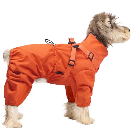 BRKURLEG Hunde-Regenmantel für kleine und mittelgroße Hunde, Regenmantel für kleine Hunde mit integriertem Geschirr, 4 Beine, Orange, Größe M BRKURLEG Hunde-Regenmantel für kleine und mittelgroße Hunde, Regenmantel für kleine Hunde mit integriertem Geschirr, 4 Beine, Orange, Größe M von BRKURLEG