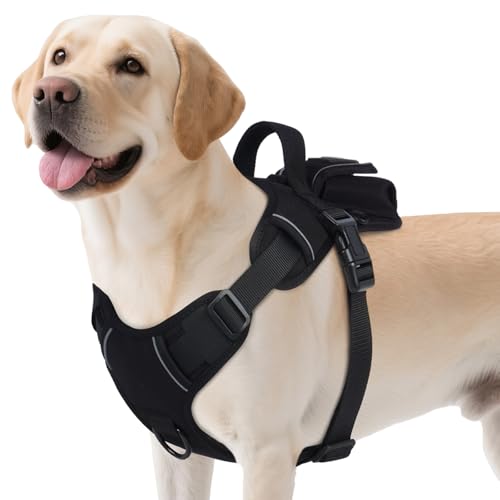 BRKURLEG Hundegeschirr, Hundeweste mit Griff, kein Ziehen, Haustierweste, Geschirr mit Taschen und einfacher Kontrolle für Training, Spazierengehen, Wandern, verstellbar und reflektierend, Schwarz von BRKURLEG