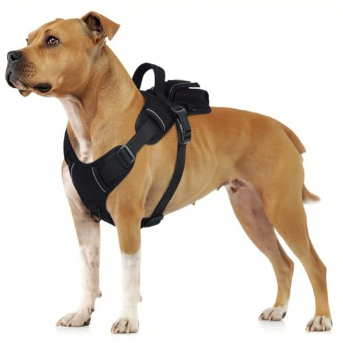 BRKURLEG Hundegeschirr, Hundeweste mit Griff, kein Ziehen, Haustierweste, Geschirr mit Taschen und einfacher Kontrolle für Training, Spazierengehen, Wandern, verstellbar und reflektierend, Schwarz von BRKURLEG