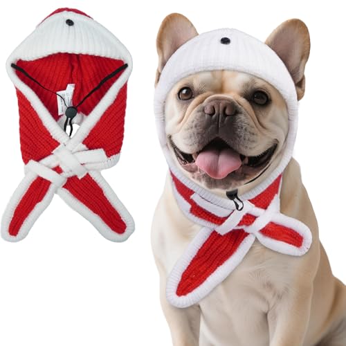 BRKURLEG Hundemütze, verstellbare Winter-Strickmütze, weiche Haustiermütze mit Ohrlöchern, niedliche Weihnachtsmütze, Halloween-Party, Kostüm, Kopfbedeckung, Zubehör, warme Hundehüte (Rot, M) von BRKURLEG