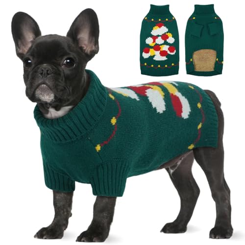 BRKURLEG Hundepullover, Weihnachtspullover für mittelgroße Hunde, Rollkragen, warmer Haustierpullover für kaltes Wetter, Weihnachten, Neujahr, Haustier-Winter-Strick-Sweatshirt für Französische von BRKURLEG