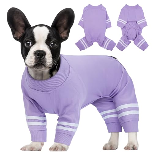 BRKURLEG Weicher, dehnbarer Schlafanzug für kleine Hunde und Katzen – Einteiler mit 4 Beinen, Rehabilitationsanzug, atmungsaktive Jammies für Jungen und Mädchen (Lila, XL) von BRKURLEG