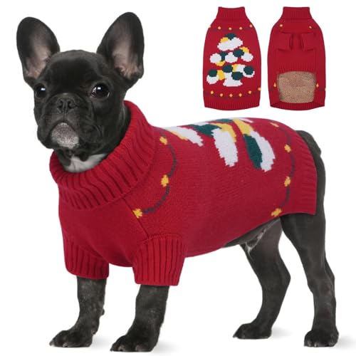 BRKURLEG Weihnachtspullover für kaltes Wetter, weicher, warmer Rollkragenpullover für mittelgroße und große Hunde, gestricktes Sweatshirt für Boston Terrier, Beagle (Rot, L) von BRKURLEG