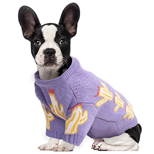 Cozy Pet Hundepullover, weicher Strick, violetter Kaktus, warm, Rollkragen, für Hunde und Katzen, Winterkleidung von BRKURLEG