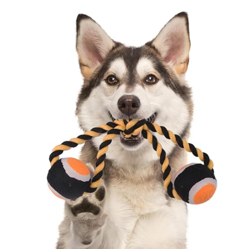 BROJAQ Beißspielzeug für Welpen, Seilspielzeug für Hunde | Interaktives Hundespielzeug | Kauspielzeug für Welpen, Baumwollseilspielzeug mit 2 Bällen, Hundespielzeug aus Seil, Beißspielzeug für Hunde, von BROJAQ