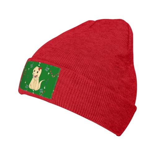 Rote Strickmütze, Cartoon-Hund auf Grasmuster, weich, gute Elastizität, geeignet für den täglichen und Outdoor-Sport Rote Strickmütze, Cartoon-Hund auf Grasmuster, weich, gute Elastizität, geeignet für den täglichen und Outdoor-Sport von BROLEO