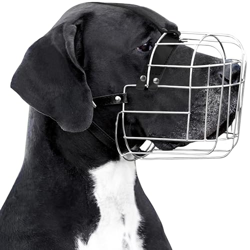 BronzeDog Metall Hund Maulkorb Drahtkorb Deutsche Dogge Mastiff Bernhardiner Atmungsaktive Maske mit verstellbaren Ledergurten Maulkörbe für extra große Hunde (XL) von BRONZEDOG