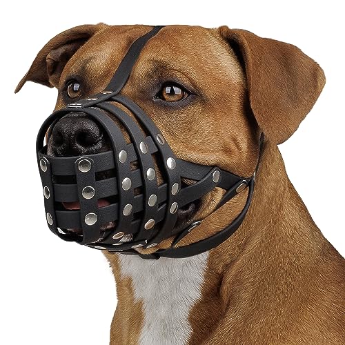 BRONZEDOG Pitbull Hunde-Maulkorb Amstaff wasserdichter Korb verstellbar sichere Maske für große Hunde (schwarz) von BRONZEDOG