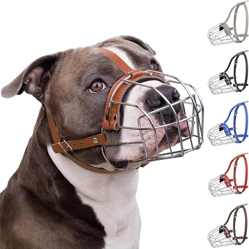 BRONZEDOG Pitbull Maulkorb für Hunde, atmungsaktiv, Metall, für große Hunde, Amstaff Staffordshire Terrier, Beißen, Kauen, Bellen (Braun) von BRONZEDOG